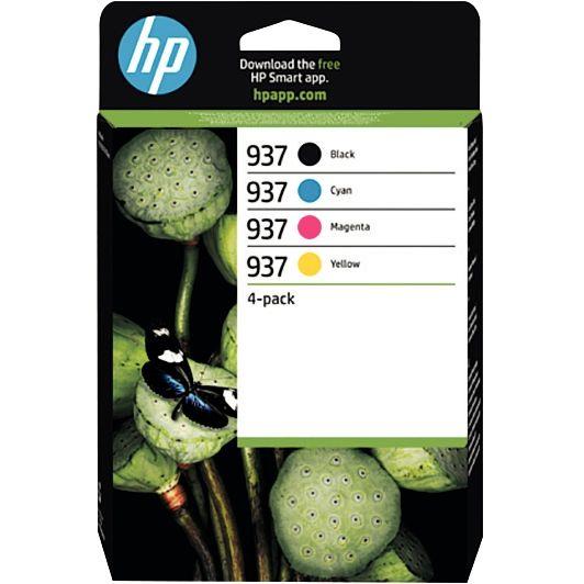 Image de  HP 937 pack de 4 cartouches d''encre noire, cyan, magenta et jaune authentiques (6C400NE) 