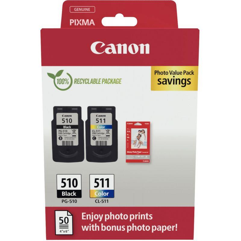 Image de  Canon 510 / 511 pack de 2 cartouches jet d''encre noire & couleurs authentique (PG510BK / CL511CMJ) 
