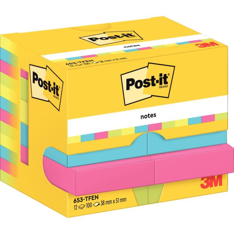Image de  Paquet 12 blocs notes 100 feuilles Post-it adhésifs repositionnables énergie 38 x 51 mm assortis 