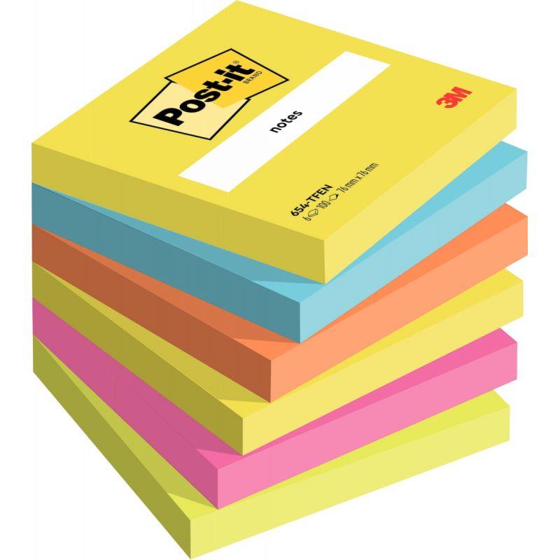 Image de  Paquet 6 blocs notes adhésives repositionnables 100 feuilles Post-it énergie 76x76 mm assortis 