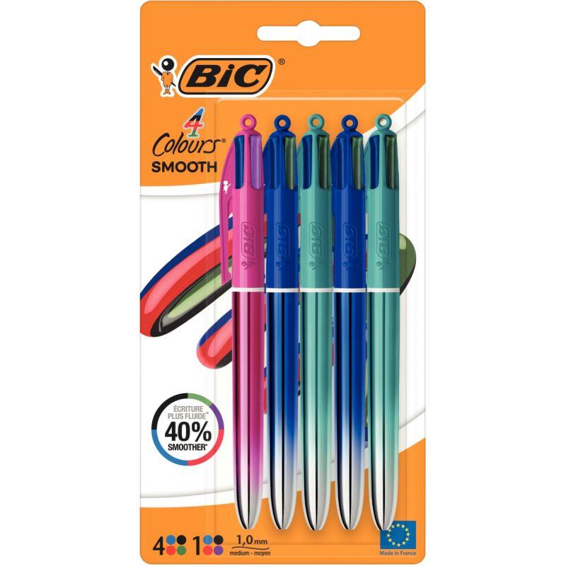 Image de  Blister 5 stylos 4 couleurs Smooth métal 