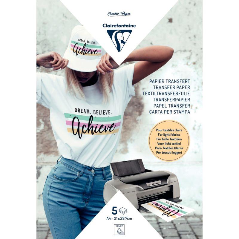 Image de  Paquet de 5 feuilles A4 papier transfert textiles pour tissu clair 