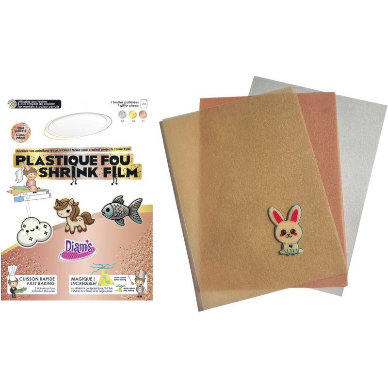 Image de  Pochette de 7 feuilles de plastique fou pailleté coloris assortis 