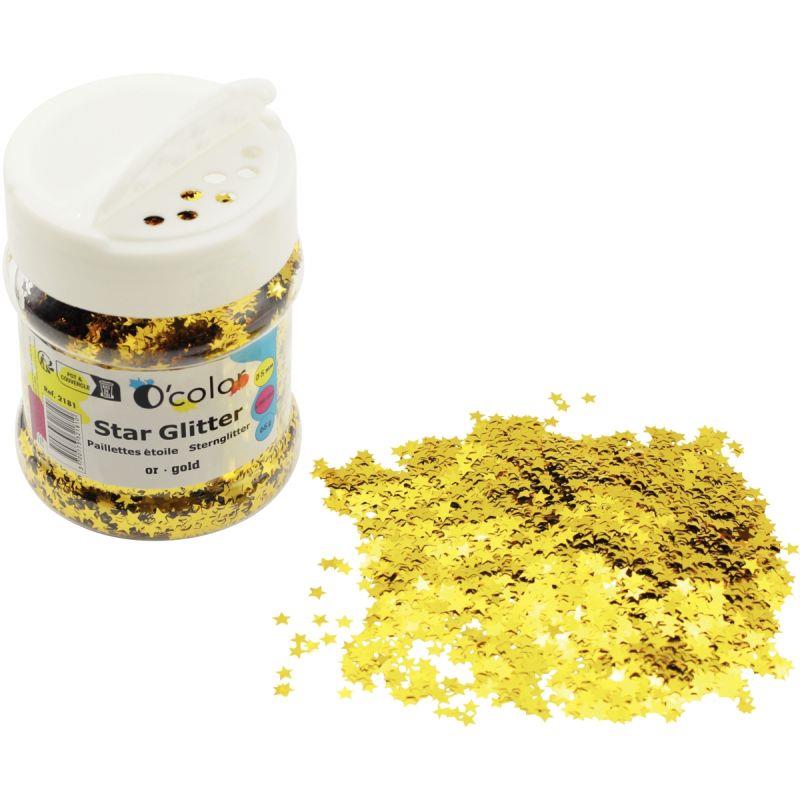 Image de  Pot de 65 grammes de paillettes étoiles coloris or 