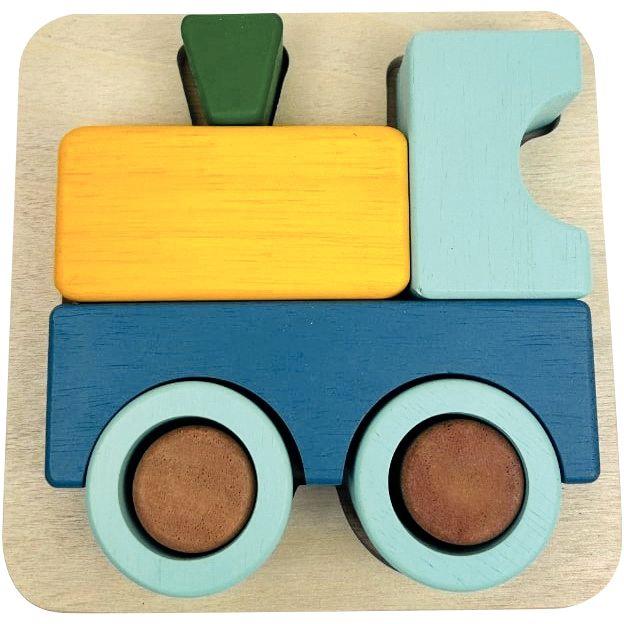 Image de  Lot de 2 encastrements 3D en bois, train et voiture 