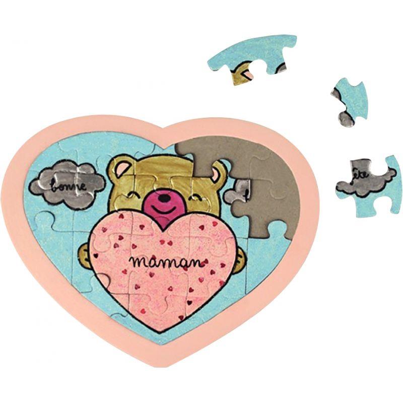 Image de  Lot de 12 puzzles en forme de cœur, 18 pièces en carton blanc 