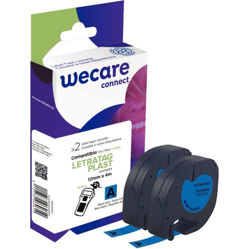 Image de  Pack de 2 letratag plastique noir sur bleu 12 mm x 4 m compatible 