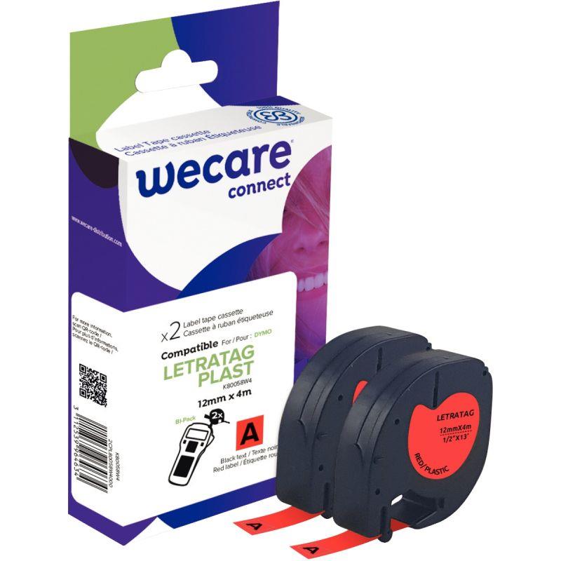 Image de  Pack de 2 letratag plastique noir sur rouge 12 mm x 4 m compatible 