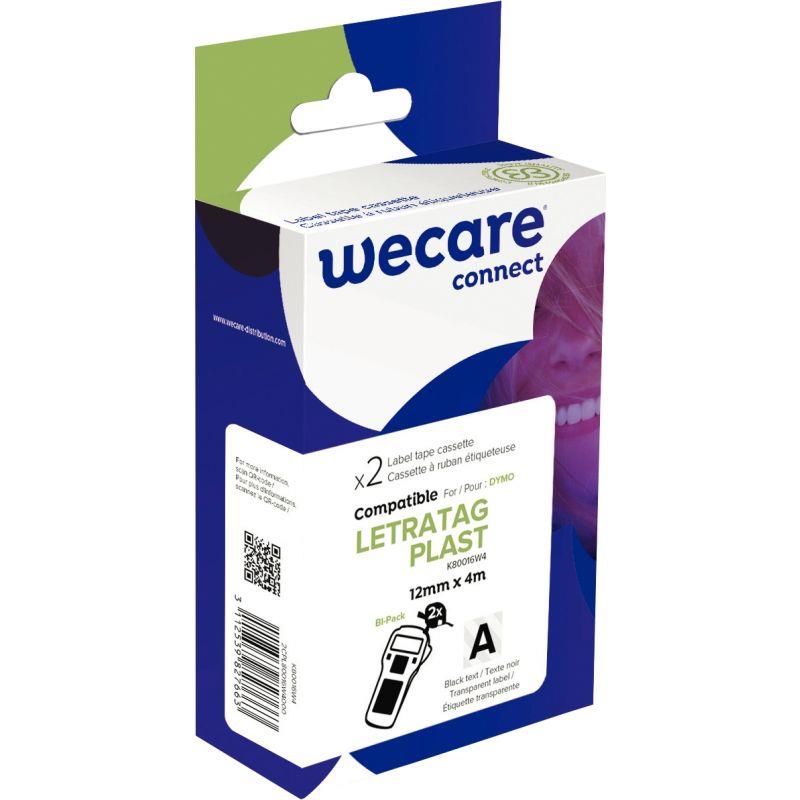 Image de  Pack de 2 letratag plastique noir sur transparent 12 mm x 4 m compatible 