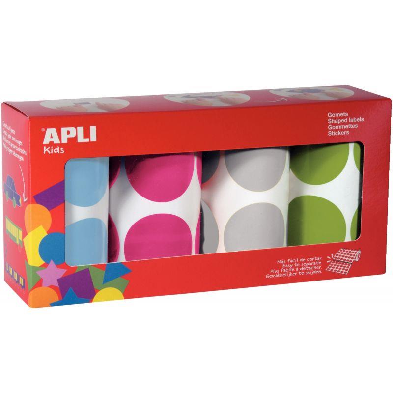 Image de  Lot de 4 rouleaux de gommettes XXL rondes Ø45mm assorties 