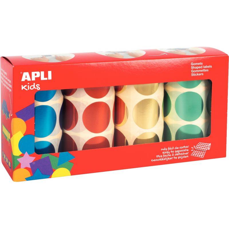 Image de  Lot de 4 rouleaux de gommettes rondes XL Ø33mm métal assorties 