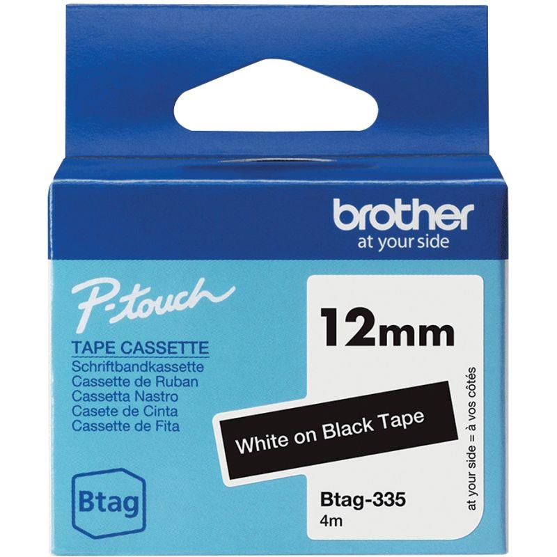 Image de  Recharge Brother BTAG blanc sur noir 12 mm 