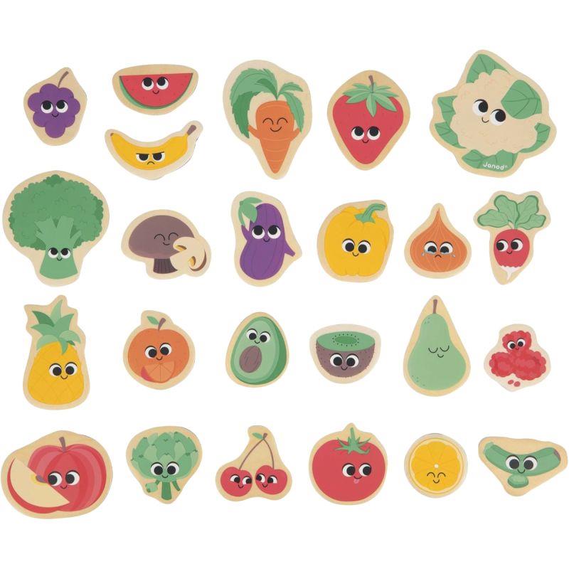 Ref. 57568, Boite de 24 magnets en bois, fruits et légumes, marque N.C