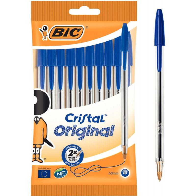 Image de  Pochette de 10 stylos bille Cristal pointe moyenne bleus 