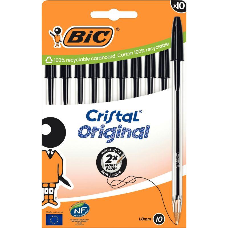 Image de  Boîte de 10 stylos bille Cristal pointe moyenne noirs 