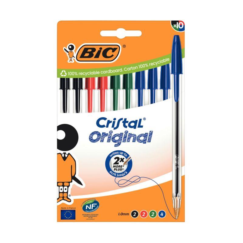 Image de  Pochette de 10 stylos bille Cristal pointe moyenne assortis 