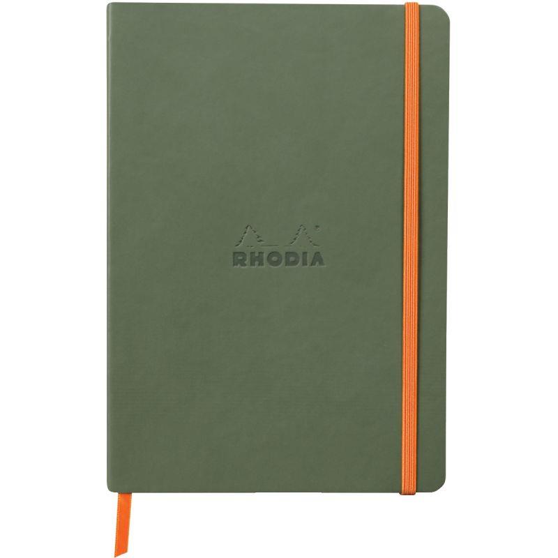 Image de  Carnet 160 pages RHODIARAMA format A5, ligné, couverture souple en simili cuir, vert sauge 
