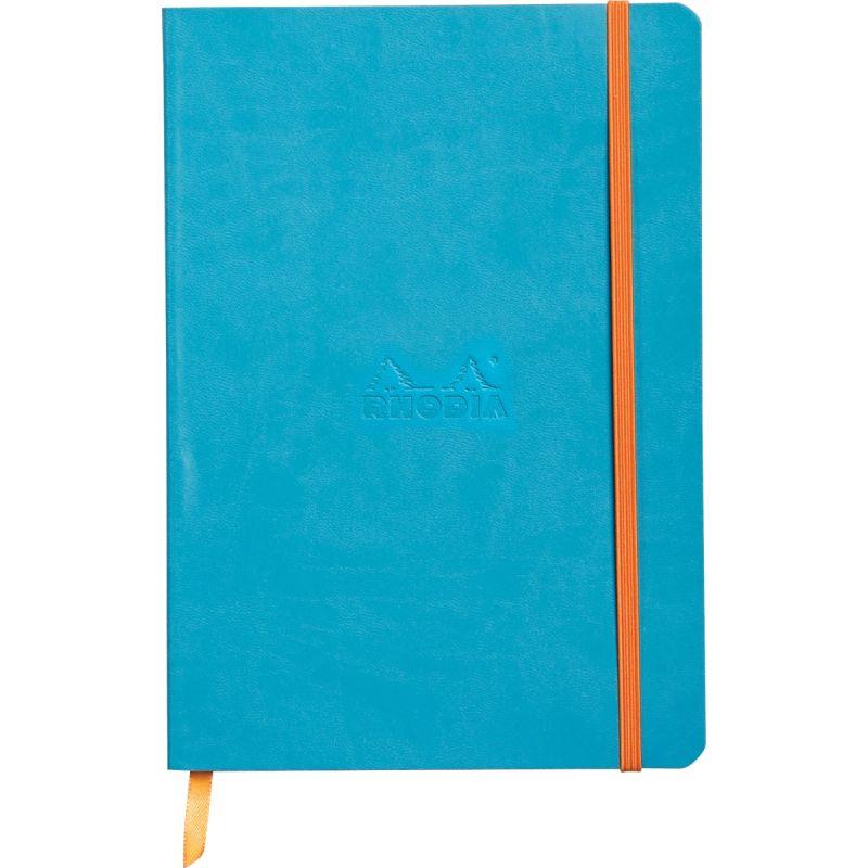 Image de  Carnet 160 pages RHODIARAMA format A5, 5x5, couverture souple en simili cuir, bleu turquoise 