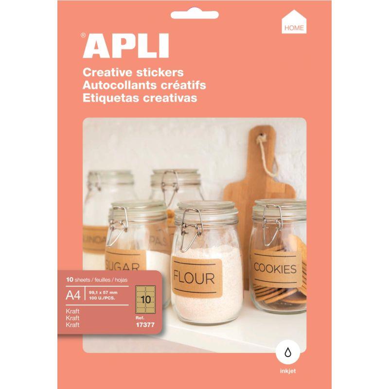 Image de  Paquet de 10 feuilles étiquettes kraft rectangulaires format 99.1x57mm 