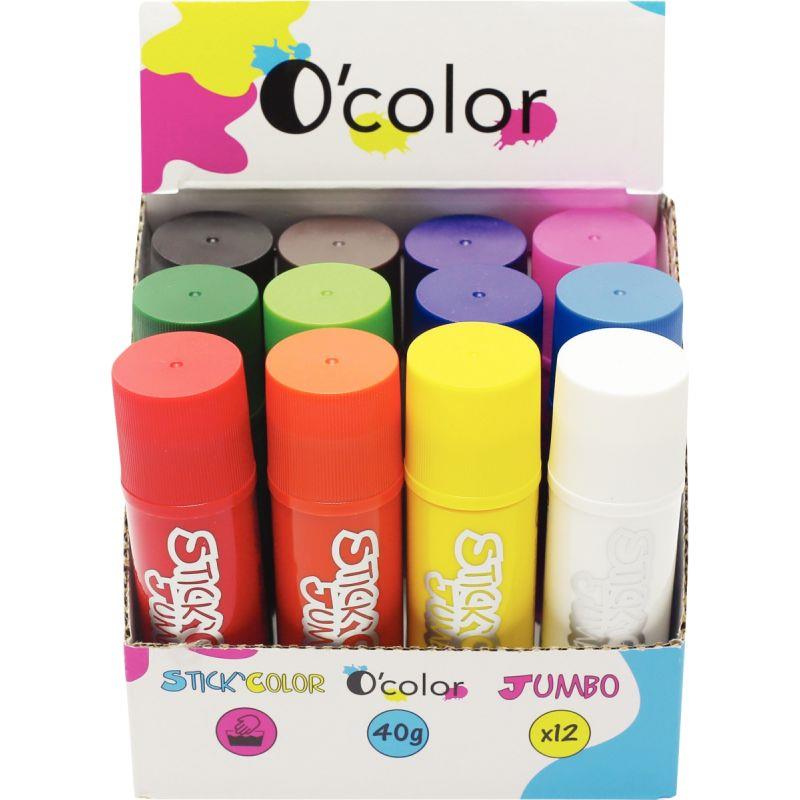Image de  Boite de 12 x 40grammes sticks jumbo couleurs vives 