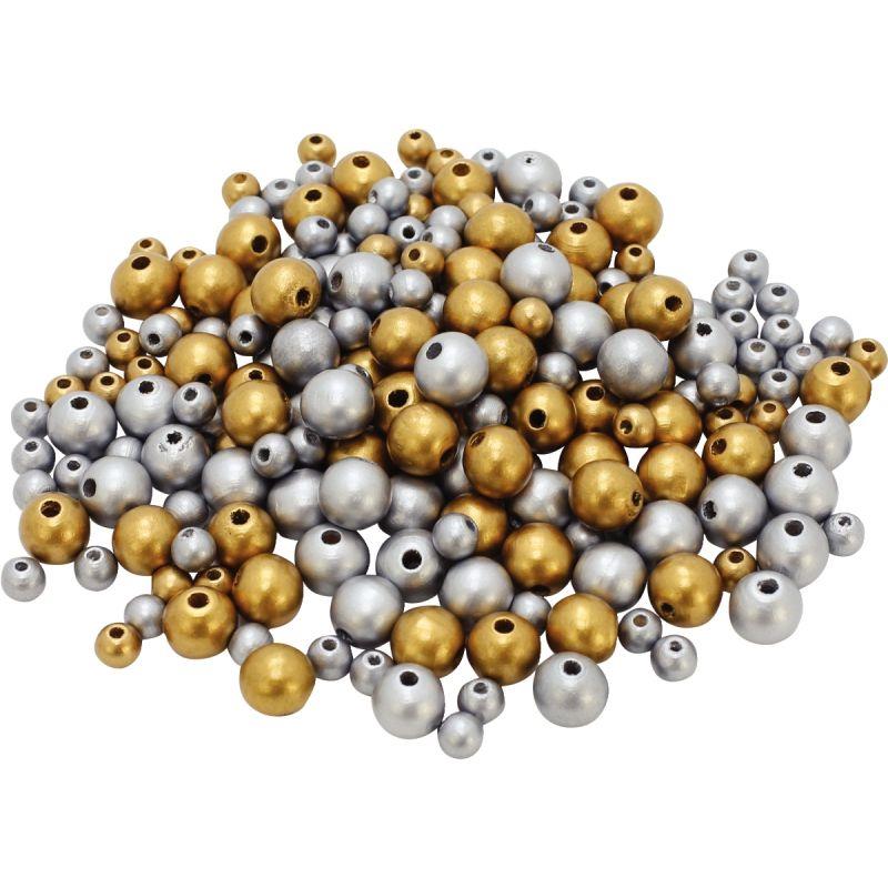 Image de  Seau de 600 perles en bois coloris Or et argent 