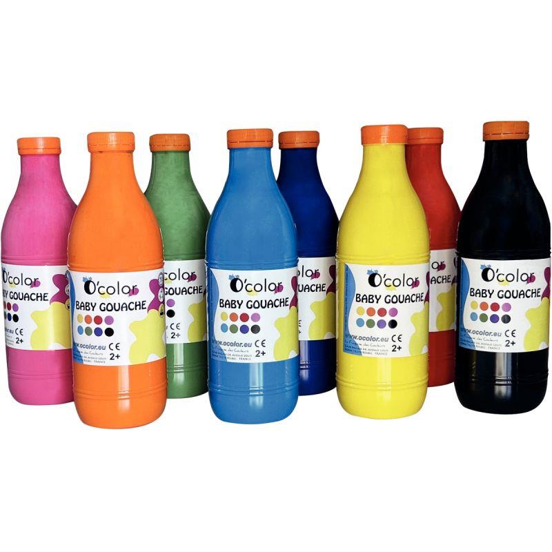 Image de  Lot de 8 flacons 1 litre gouache baby assortis 