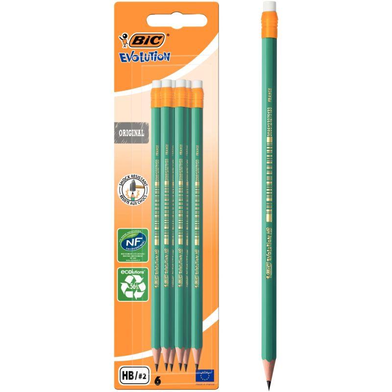 Image de  Blister de 6 crayons graphite HB Évolution HB gomme 