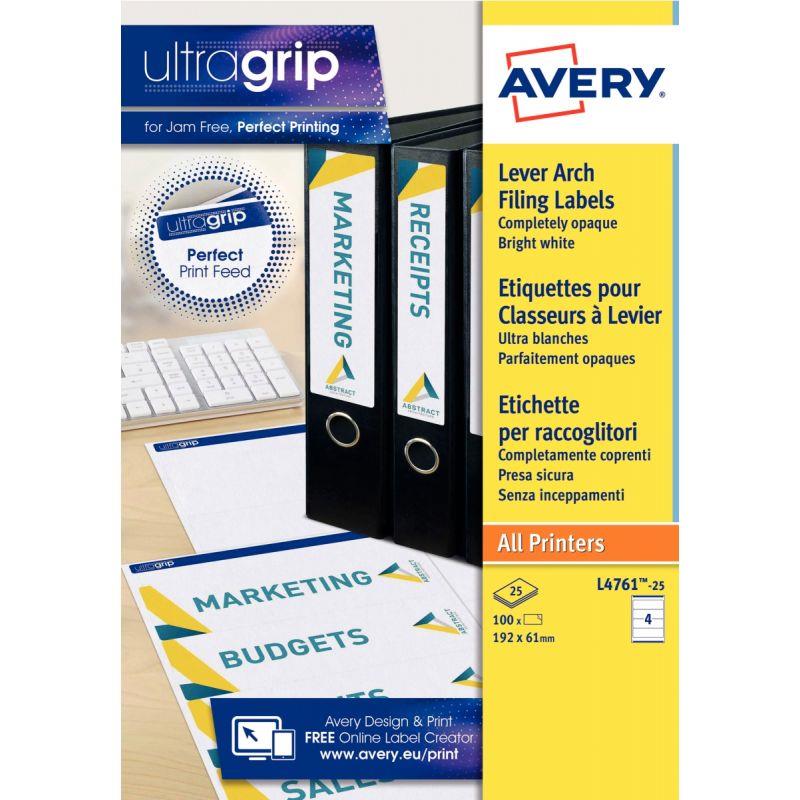 Image de  Paquet de 100 étiquettes adhésives AVERY pour classeurs à levier 