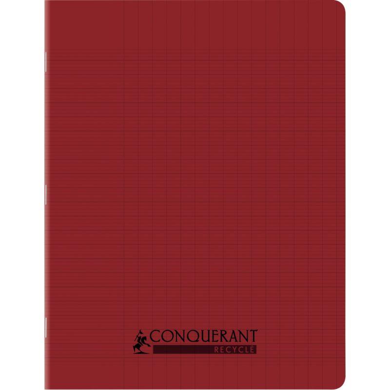 Image de  Piqûre 96 pages CONQUERANT RECYCLE format 17x22 cm, réglure seyès, couverture en polypropylène rouge 