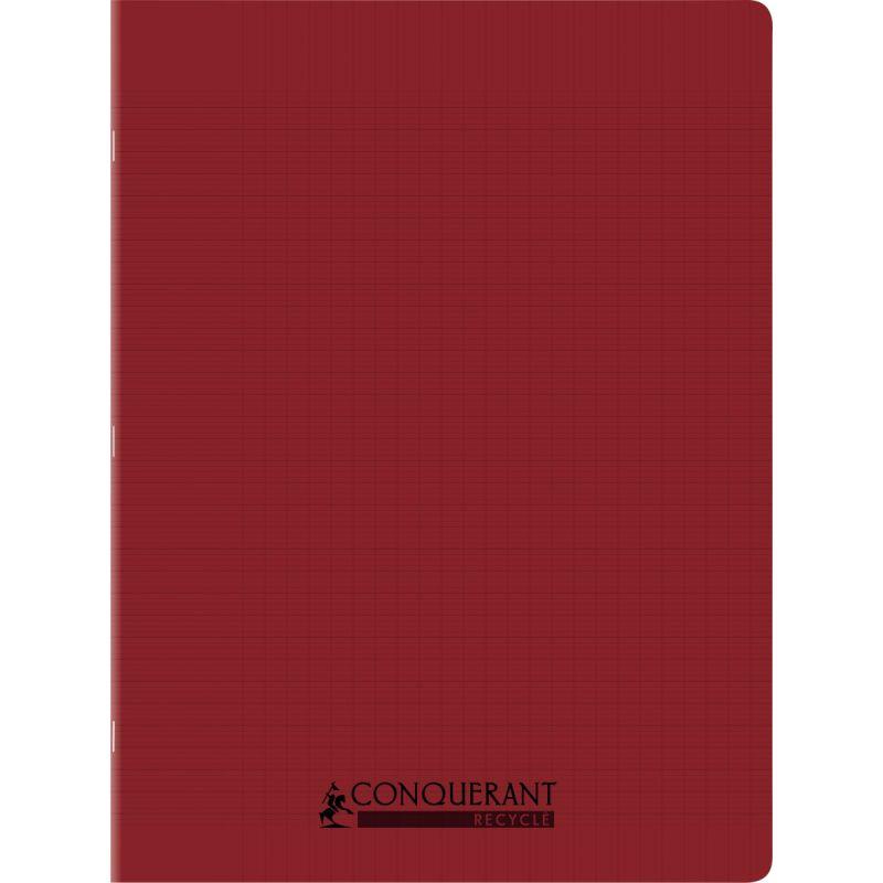 Image de  Piqûre 96 pages CONQUERANT RECYCLE format 24x32 cm, réglure seyès, couverture en polypropylène rouge 