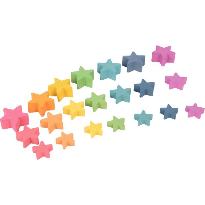 Image de  Boite 21 étoiles en bois couleurs assorties 