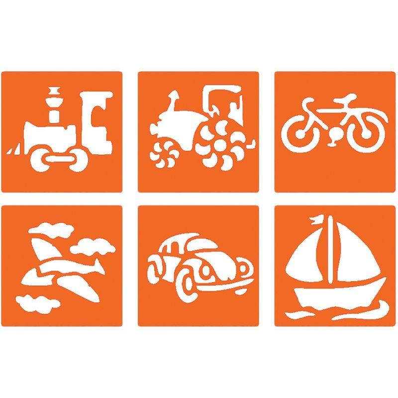 Image de  Paquet de 6 pochoirs en plastique, les transports 