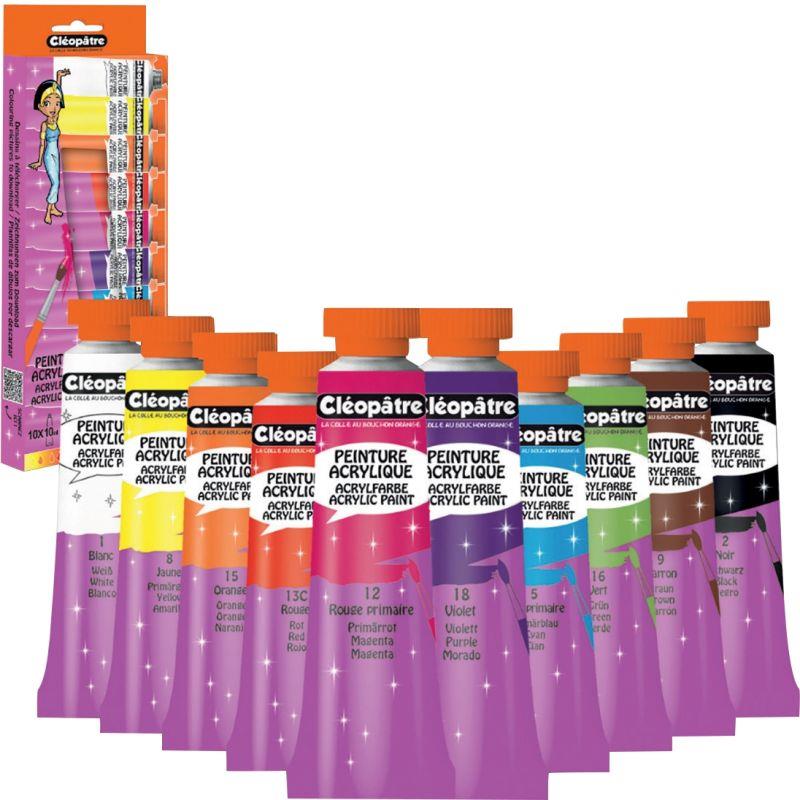Image de  Boite de 10 tubes de peinture Acrylique 10ML coloris assortis 
