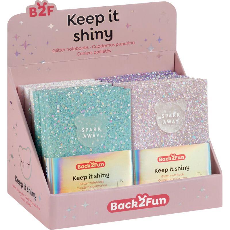 Ref. 59408, Présentoir 12 carnets pailletés keep it shiny, marque APLI