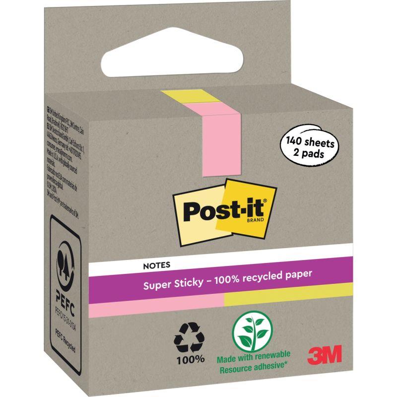 Image de  Boite de 2 blocs note recyclés de 140 feuilles rose et jaune 