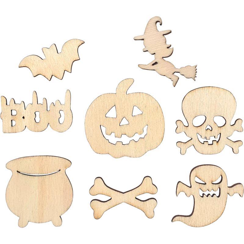 Image de  Lot de 24 embellissements thème halloween en bois 
