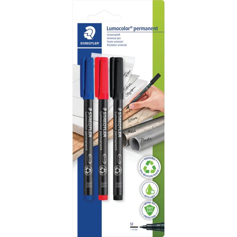 Image de  Pochette de 3 feutres Lumocolor permanents 1,0mm assortis 