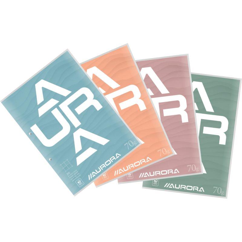 Ref. 59996, Bloc de cours 200 pages perforées format A4, quadrillé 10x10mm, marque AURORA
