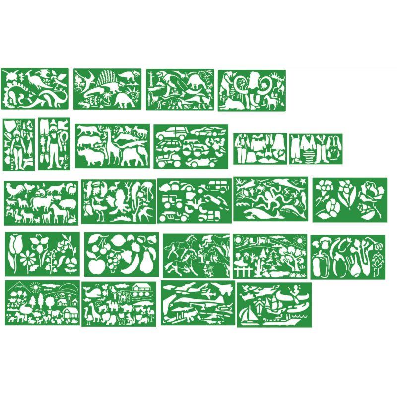 Image de  Lot de 24 pochoirs en plastique thèmes assortis 