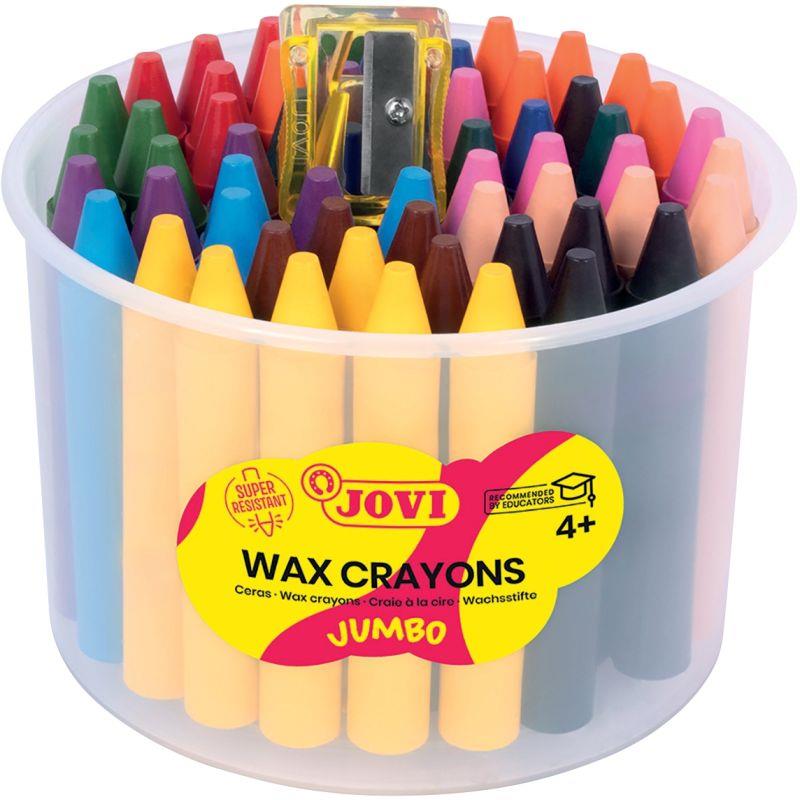 Image de  Pot de 60 crayons de cire vives assortis + 1 taille crayon 