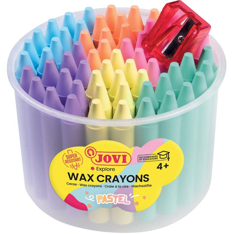 Image de  Pot de 60 crayons de cire pastel assortis + 1 taille crayon 
