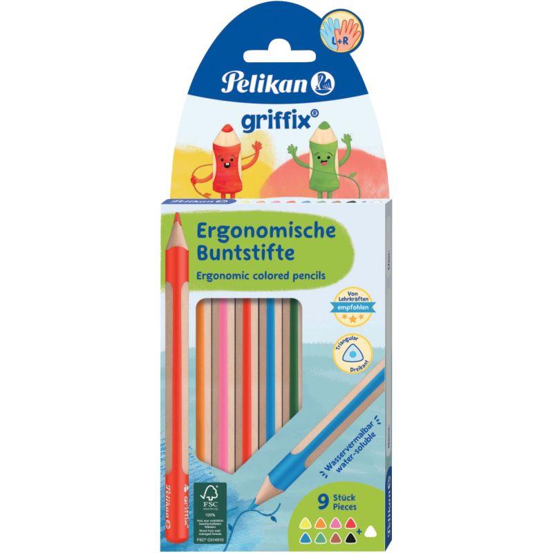 Ref. 60492, Etui de 9 crayons de couleurs Griffix assortis, marque N.C