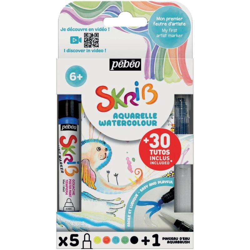 Image de  Set de 5 marqueurs gouache + 1 marqueur aquabrush 