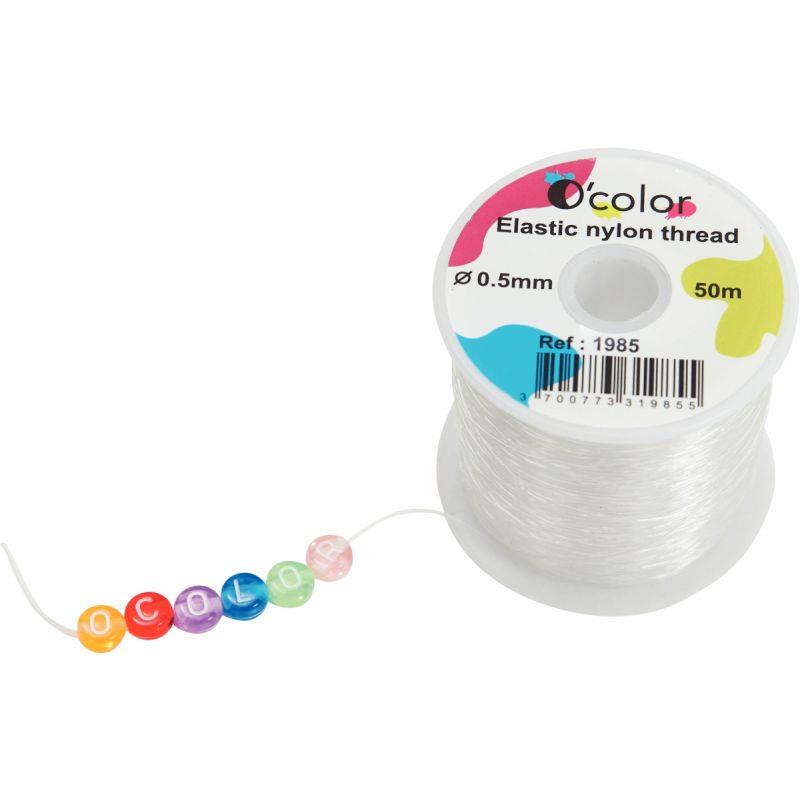 Image de  Bobine 50 mètres fil nylon élastique transparent diamètre 0.50 mm 