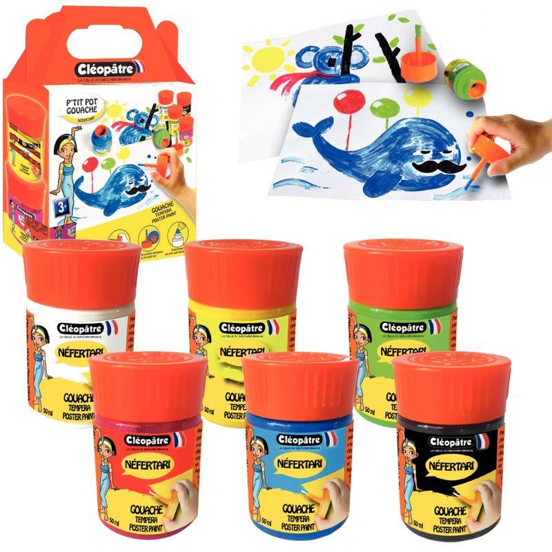 Image de  Lot de 6 p''tits pots 50ml de gouache Néfertari + pinceau 