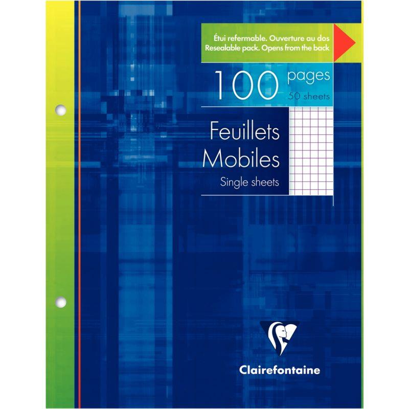 Image de  Etui de 50 feuillets mobiles, format 17x22 cm, quadrillé 5x5, papier 90g, blanc 