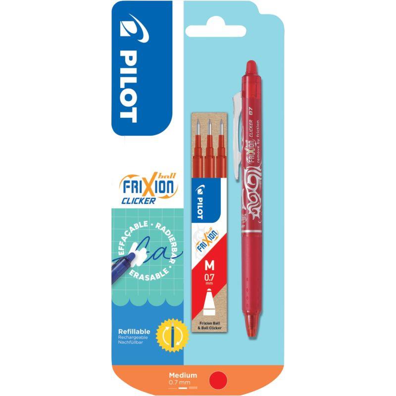 Image de  Blister de 1 stylo frixion clicker rouge + 3 recharges 