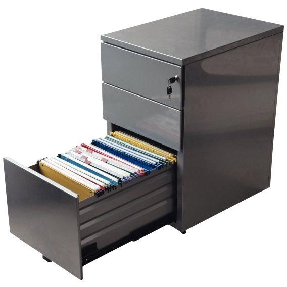 Image de  Caisson hauteur bureau professionnel P60 cm en métal 3 tiroirs Aluminium 