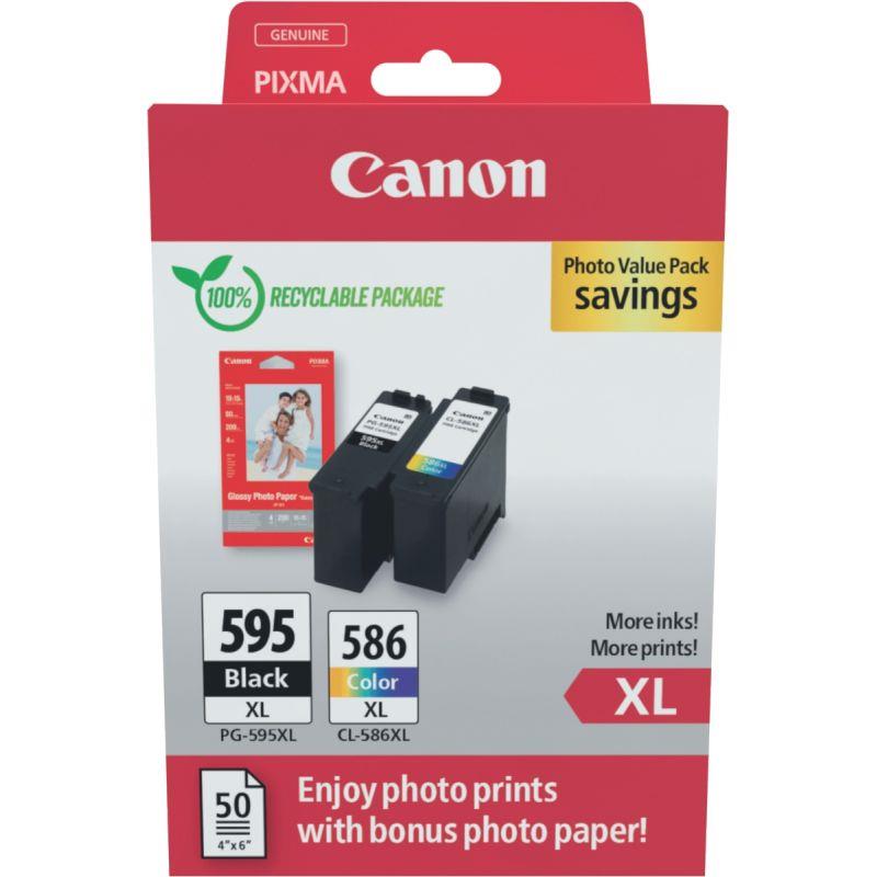 Ref. 61977, Canon 595 / 586 pack de 2 cartouches jet d''encre noire et couleurs authentique haute capacité, marque CANON