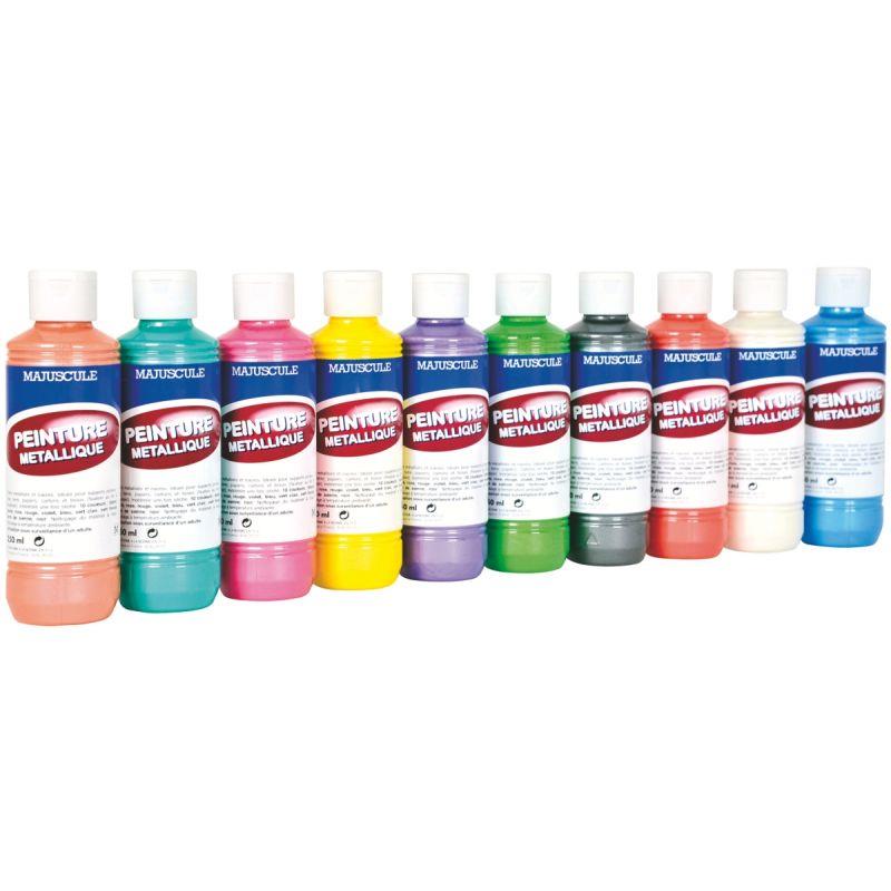 Image de  Boîte de 10 flacons de 250 ml de peinture acrylique métallique. 10 assortis 